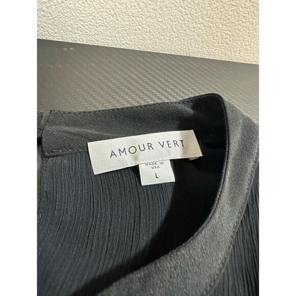 Amour Vert Silk Blouse Longsleeve Top Lightweight Black Size Large - Picture 5 of 10